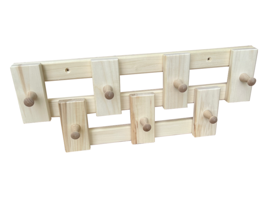 Wooden wall towel rack with 7 hooks (linden)
