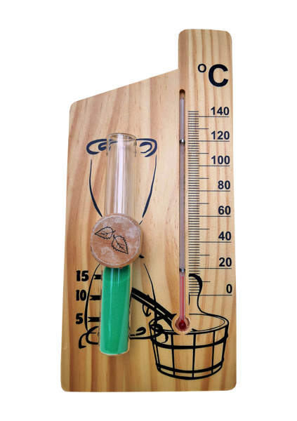 Thermometer with hourglass for sauna