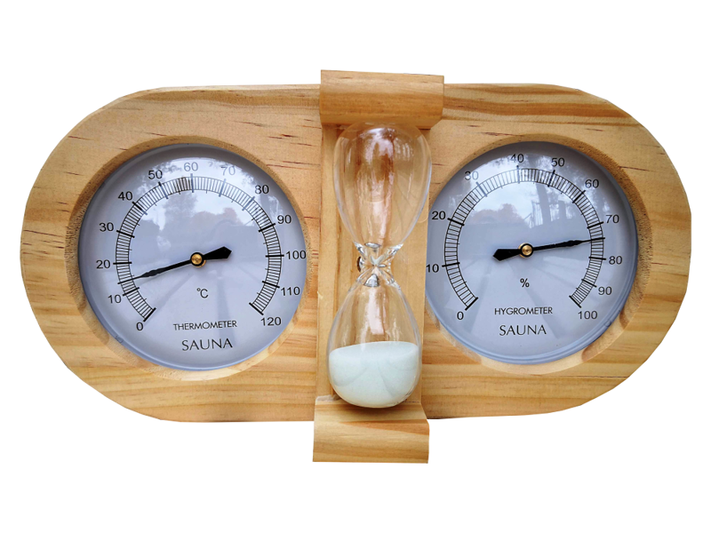 Thermohygrometer with hourglass for sauna