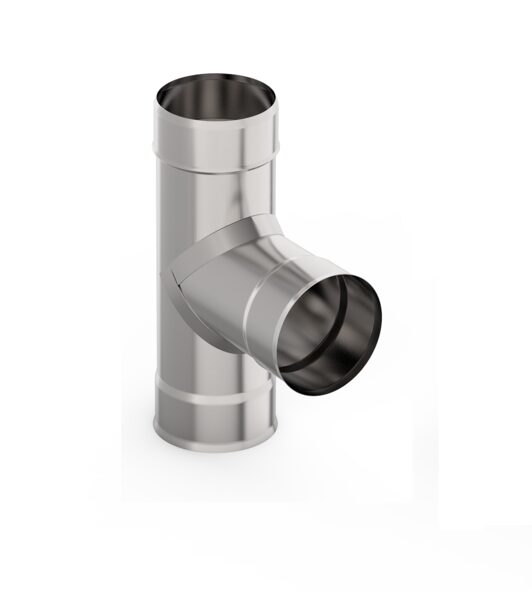 Dūmvada caurules trejgabals (leņķis 90°, D = 115 mm; nerūsējošais tērauds 0,5 mm)