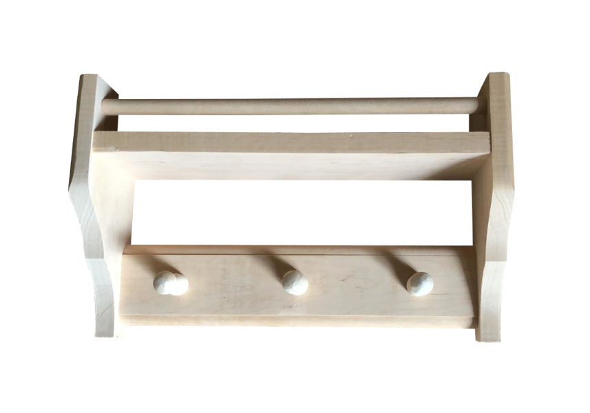 Wooden towel hanger with shelf and 3 hooks (black alder)