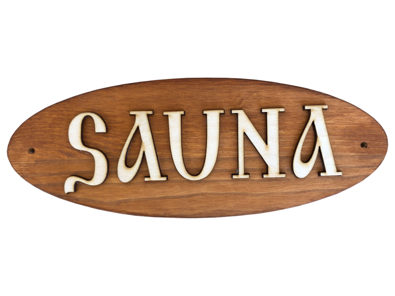 Wooden sauna sign with inscription "Sauna" (linden)