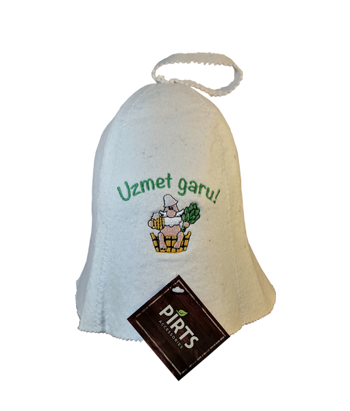 Pirts cepure ar izšuvumu "Uzmet garu" (balta)