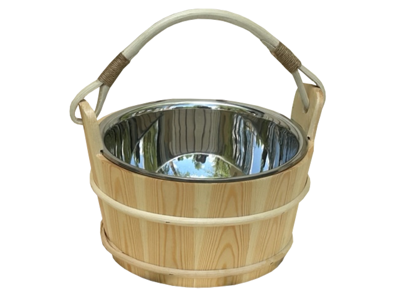 Wooden sauna pail with stainless steel insert (5 l; pine)