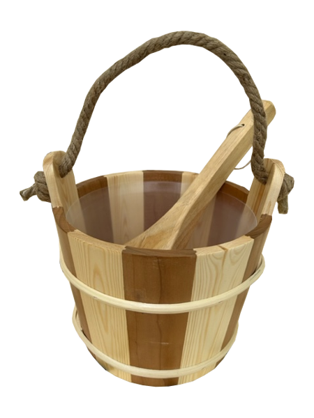 Sauna bucket with plastic insert and wooden sauna ladle (5 l; red cedar/pine)