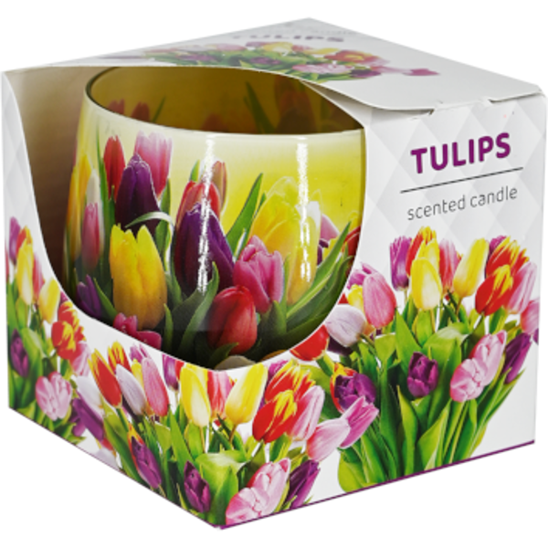 Aromātiskā svece "Tulpes" stikla traukā
